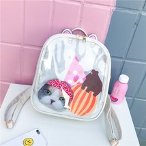 Lovely Cat Ear Leather Backpacks Candy Color Transparent Bag Women Shoulder Bags - £22.13 GBP