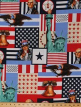 Cotton Independence Day Patriotic Motif American Flags Fabric Print BTY D305.29 - £9.54 GBP