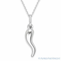 Italian Horn Corno Evil Eye Charm Pendant Chain Necklace in 925 Sterling Silver - £18.12 GBP