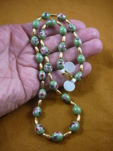 (v246-14) Green pink flower Cloisonne beaded gold bead Necklace fashion JEWELRY - £55.84 GBP