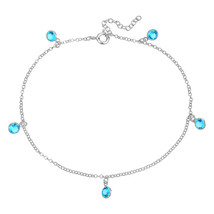 Ocean Blue Round Cubic Zirconia Sterling Silver Anklet - £15.54 GBP