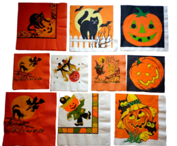 Halloween Vintage Paper Napkins Lot Of 10 Scarecrow Black Cats Witches Owls Bats - £15.49 GBP