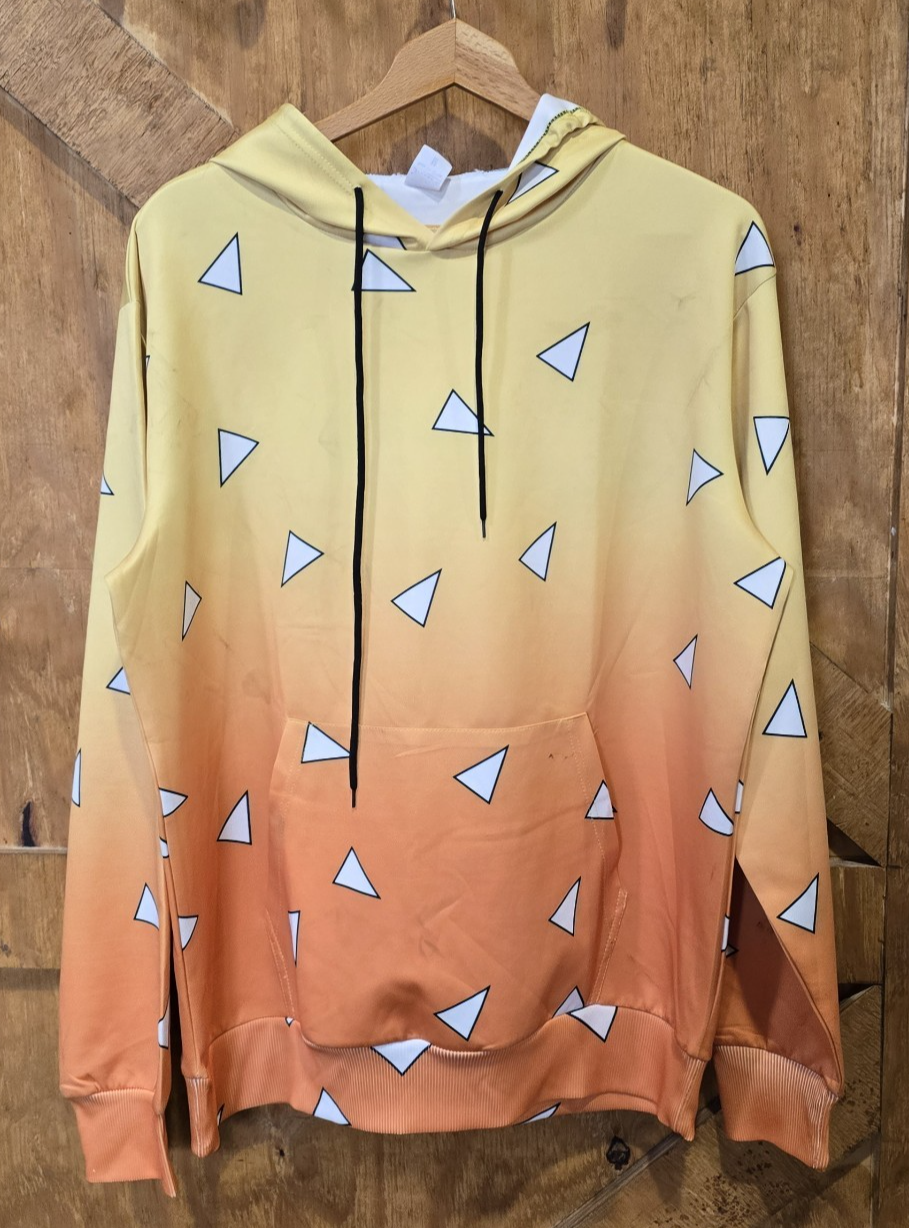 Mens Anime Hoodie Size M Yellow Orange Lightweight Demon Slayer Tanjirou... - $16.00