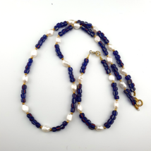 Fresh Water Pearl &amp; Blue African Glass Beads 18&quot; Necklace and bracelet - $23.00