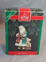 Hallmark Christmas Ornament 1992 Green Merry Olde Santa w/ Teddy Bear &amp; Drum - $9.85