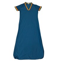 Vintage Blue Maxi Knit Dress with Rainbow Trim for Women Size L - £64.03 GBP