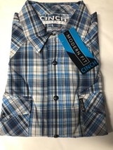 Cinch Men Shirt Western Snap Front  Blue Plaid Long Sleeve Modern Fit Large L - £23.27 GBP