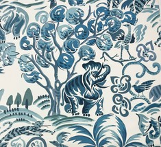 P Kaufmann Wilderness Persian Blue Elephant Horse Bird Tiger Fabric By Yard 54&quot;W - £14.37 GBP
