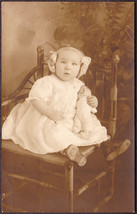 Pretty Baby Girl with Worn Out Shoes Holding a Doll RPPC 1920s Photo Postcard - £13.98 GBP