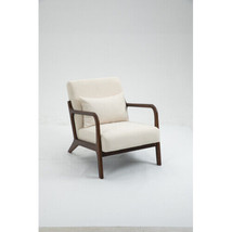 Mid Century Modern Accent Chair with Wood Frame, Upholstered - White - £143.49 GBP