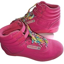 Womens Reebok Freestyle 25th Anniversary Hi Tops Pink Rainbow Sz 7 - £59.16 GBP