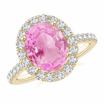 ANGARA Oval Pink Sapphire Halo Ring with Diamond Accents for Women in 14K Gold - £1,901.19 GBP