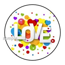 30 Love Envelope Seals Labels Stickers 1.5&quot; Round Colorful Gifts Hearts Dots - £5.85 GBP