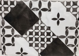 Heavy Flannel Back Vinyl Tablecloth, 70&quot; Round, Black &amp; White Design, Hs - £13.65 GBP