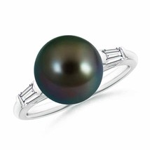 ANGARA Tahitian Pearl Ring with Baguette Diamonds for Women in 14K Solid Gold - £2,016.41 GBP