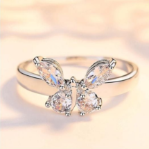 Elegant Silver Plated Cubic Zirconia Butterfly Ring - £7.81 GBP