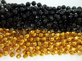 48 Steelers or Saints Mardi Gras Beads Party Favors Necklace 24 Black 24 Gold - £14.63 GBP