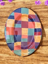 Corsica Hand Painted Round Platter 17&quot; Multicolored Check Bloc - £19.91 GBP