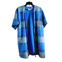 Molato Silk Blend Jacket Short Sleeve Size 1X Blue &amp; Green African Vintage - $63.36