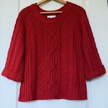 Coldwater Creek XS Red Cable Chunky Knit Sweater- 3/4 Wide Cropped Sleeves - £20.50 GBP