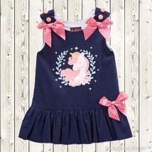 NEW Lil Cactus Unicorn Girls Blue Corduroy Bow-Accent Ruffle Dress 3T - £10.38 GBP