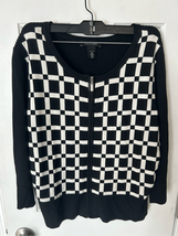 White House black market zip up cardigan sweater black &amp; white checkered... - $34.65