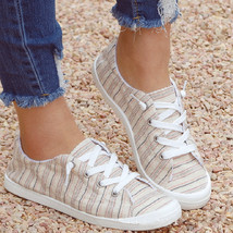 Stripe Canvas Shoes Fashion Casual Lace-Up Flats Ladies Vulcanize Shoes Spring S - £25.39 GBP