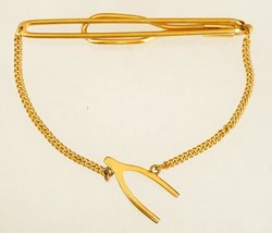 Vintage Mens Jewelry SWANK Goldtone Metal Wishbone Tie Clasp - £15.81 GBP