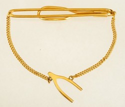 Vintage Mens Jewelry SWANK Goldtone Metal Wishbone Tie Clasp - $19.79