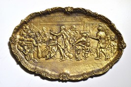 19C antique gilt bronze bas relief wall plaque Jesus at Cana wedding feast - $292.00
