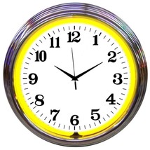 Chrome Yellow Standard Neon Clock 15&quot;x15&quot; - £59.77 GBP