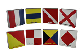 Scratch &amp; Dent Set of 8 Nautical Distress Signal Wall Plaques 6 Inch Squares - £16.58 GBP