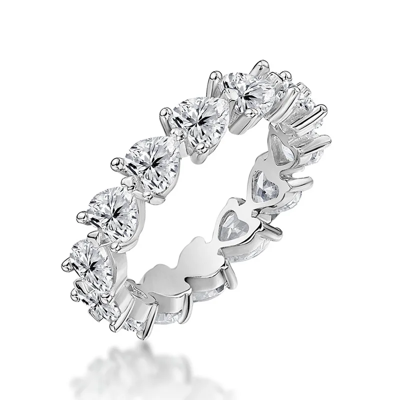 Genuine 925 Sterling Silver Heart Shiny SONA Finger Rings for Women Wedding Anni - £45.41 GBP