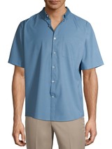 George Men&#39;s Short Sleeve Button Down Performance Shirt LARGE (42-44) Blue Print - £16.86 GBP