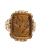 Victorian Genuine Natural Tiger&#39;s Eye Cameo 10k Gold Ring Size 10.5 (#J6... - $513.81