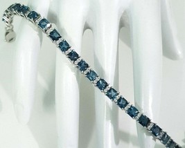 22Ct Princess Simulated London Blue Topaz Bracelet 14K White Gold Plated Silver - £191.37 GBP