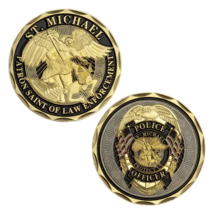 Police Officer St. Michael Double-Sided Gold Plated Commemorative Coin - New - £7.80 GBP