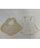 Vintage Lot Of 2 Different Hand Crocheted Baby Bibs White And Cream - $18.70