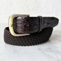 Hickok Brown Genuine Alligator/Woven Fabric Belt-Brass Buckle &amp; Links-Me... - €40,44 EUR