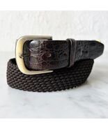 Hickok Brown Genuine Alligator/Woven Fabric Belt-Brass Buckle &amp; Links-Me... - €40,50 EUR