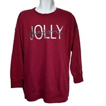Ellen Tracy Jolly Holiday Christmas Red Maroon Pullover Sweatshirt Size L - $19.79