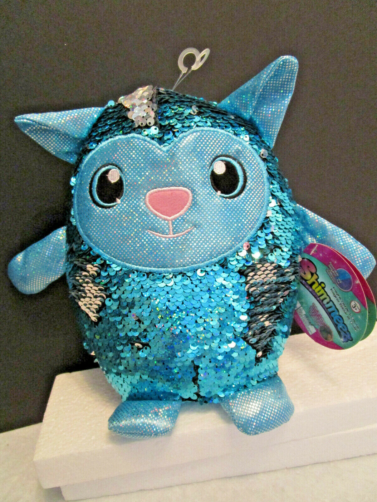 Primary image for Shimmeez Stuffed Animal TOY CAT Reversible Sequins Aqua Blue to Silver NWT