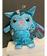 Shimmeez Stuffed Animal TOY CAT Reversible Sequins Aqua Blue to Silver NWT - £7.02 GBP