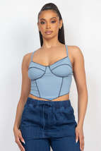Bustier Sleeveless Ribbed Blue Top_ - £6.32 GBP