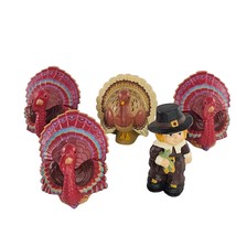 Vintage Hallmark Plastic Turkey Pilgrim Figurines Thanksgiving Decor Miniatures - £19.51 GBP