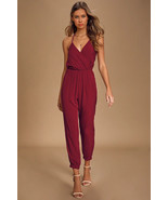 Lulus Womens Jumpsuit Small Red Halter Romper Learning to Fly Burgundy Pockets - $24.99