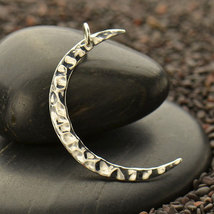 Sterling Silver Large Hammered Crescent Moon Charm 33x22mm - $18.68
