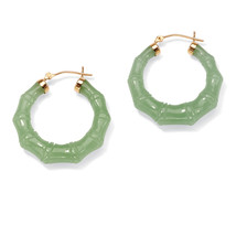 PalmBeach Jewelry Genuine Green Jade 14k Yellow Gold Bamboo-Style Hoop Earrings - £139.83 GBP