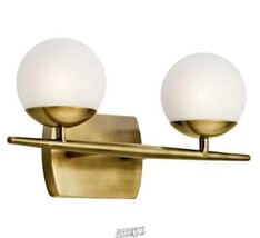 Jasper 6.25 in. 2-Light Natural Brass Vanity Light with Etched Glass Shade - £134.07 GBP