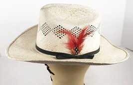 Vintage Genuine Panama Savage Cowboy Girl Hat Straw 22 Inch Red Feather Sz 7 - £23.25 GBP
